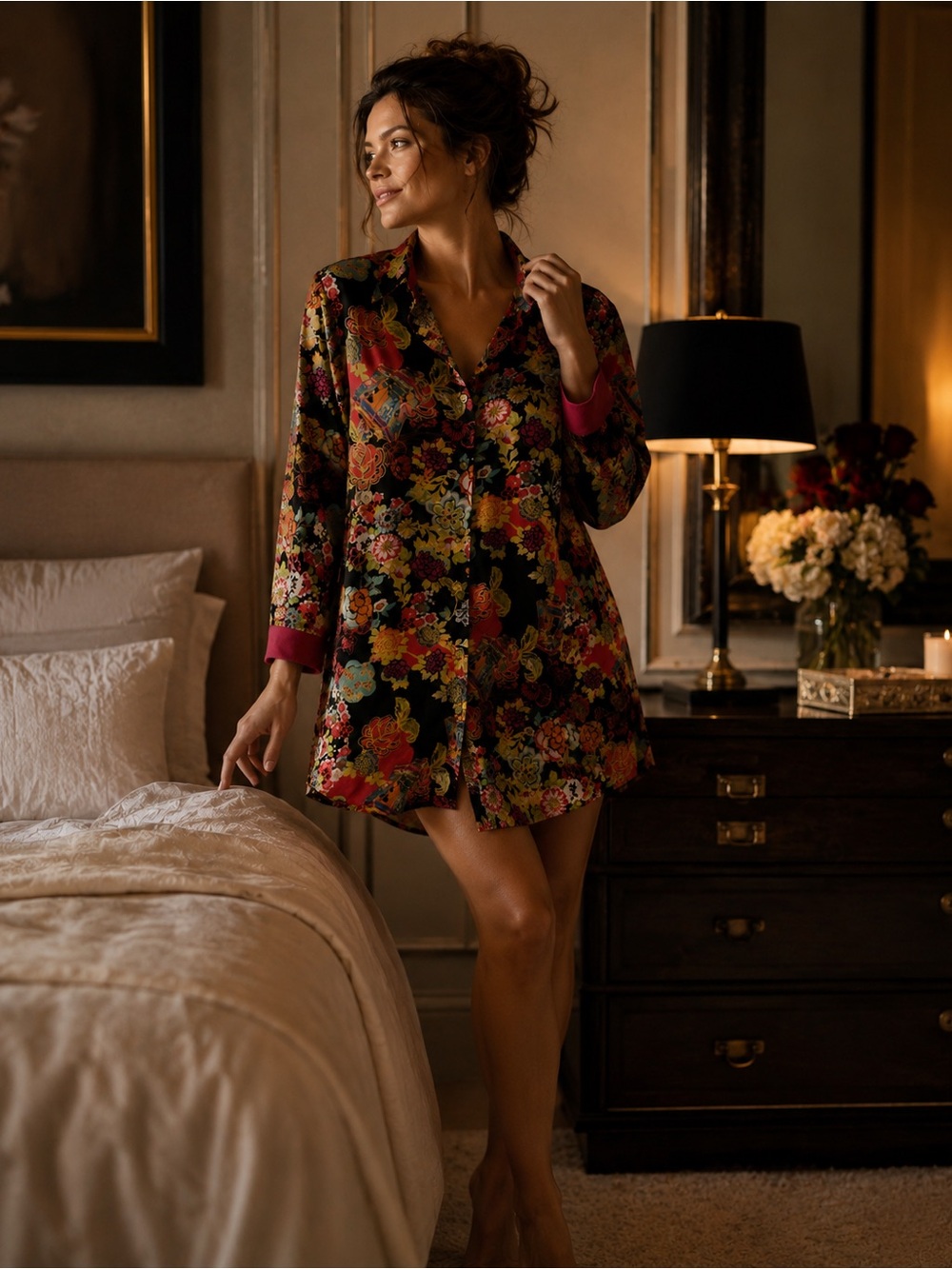 CRUZ NATORI SLEEP SHIRT JAPANESE PAGODA LOUNGE NIGHTGOWN TOP SZ S - Picture 8 of 8